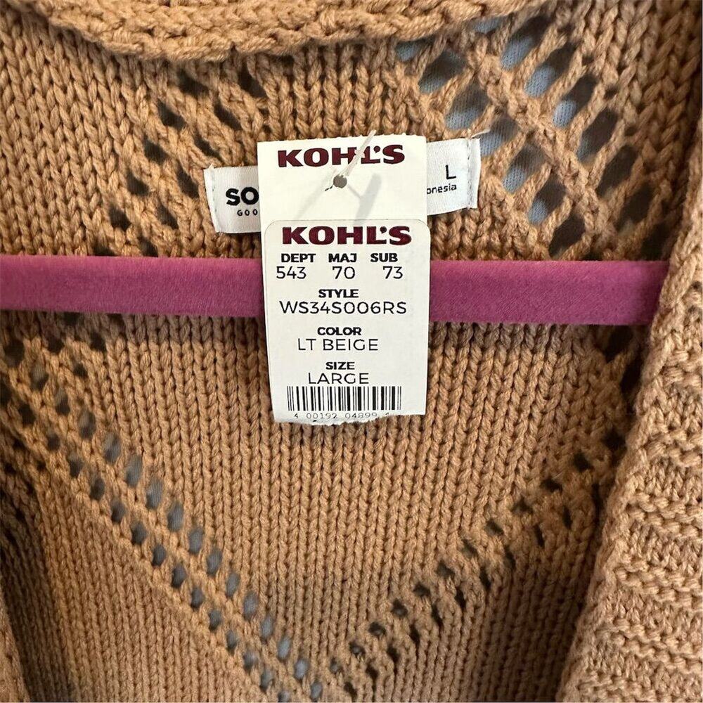 Sonoma Women's Beige Pointelle Duster Cardigan Sweater Size L - Picture 4 of 8